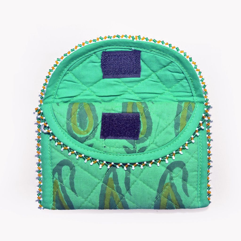 Tribes India Handmade Cotton, Sponge & Bid Work Green Purse for Women & Girls view 2