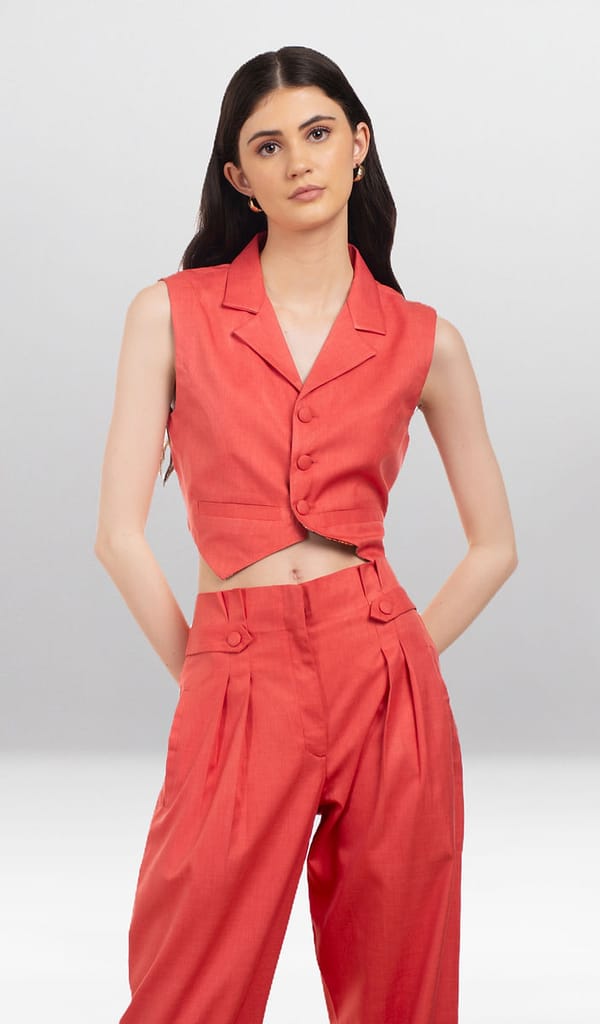 Pastel Orange Waistcoat Sleeveless Co ord Set view 2
