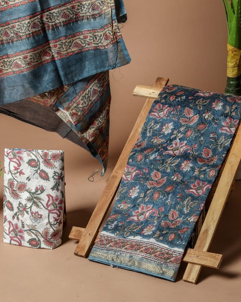 Exclusive Hand Block Print Maheshwari Silk Suit Set (MSL133) view 2
