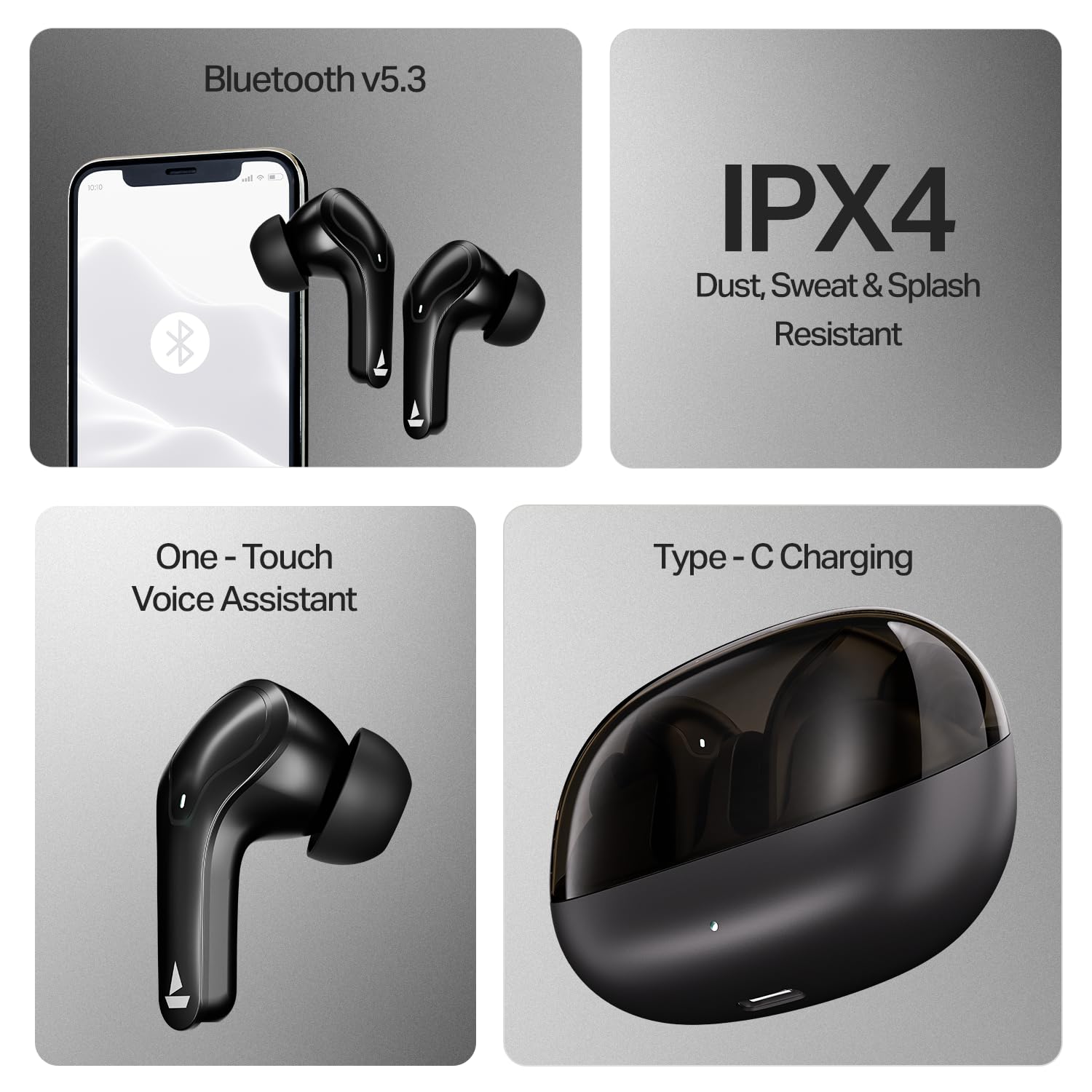 boAt 2025 Launch Airdopes Plus 311,Glass Design,ENx Tech,50 H Battery, Fast Charge, Stream Ad Free Music via App Support, Bluetooth Earbuds, TWS Ear Buds Wireless Earphones with mic (Charcoal Black) view 2