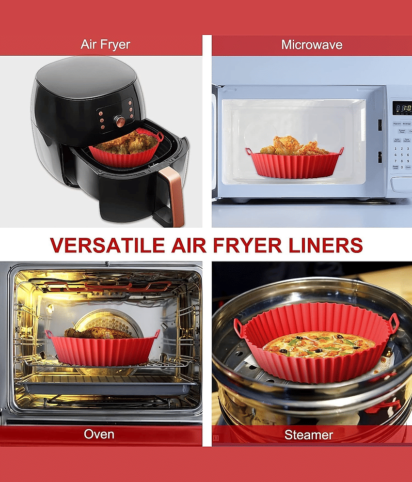 6 pcs. Reusable Air Fryer Silicone Pot Liners | Non-Stick Heat-Resistant Basket Baking Trays | Airfryer Oven Accessories | Dishwasher Safe | Multicolor | (Pack of 1) view 2