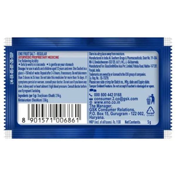 Eno Fruit Salt Regular 5 Gms Pouch view 2