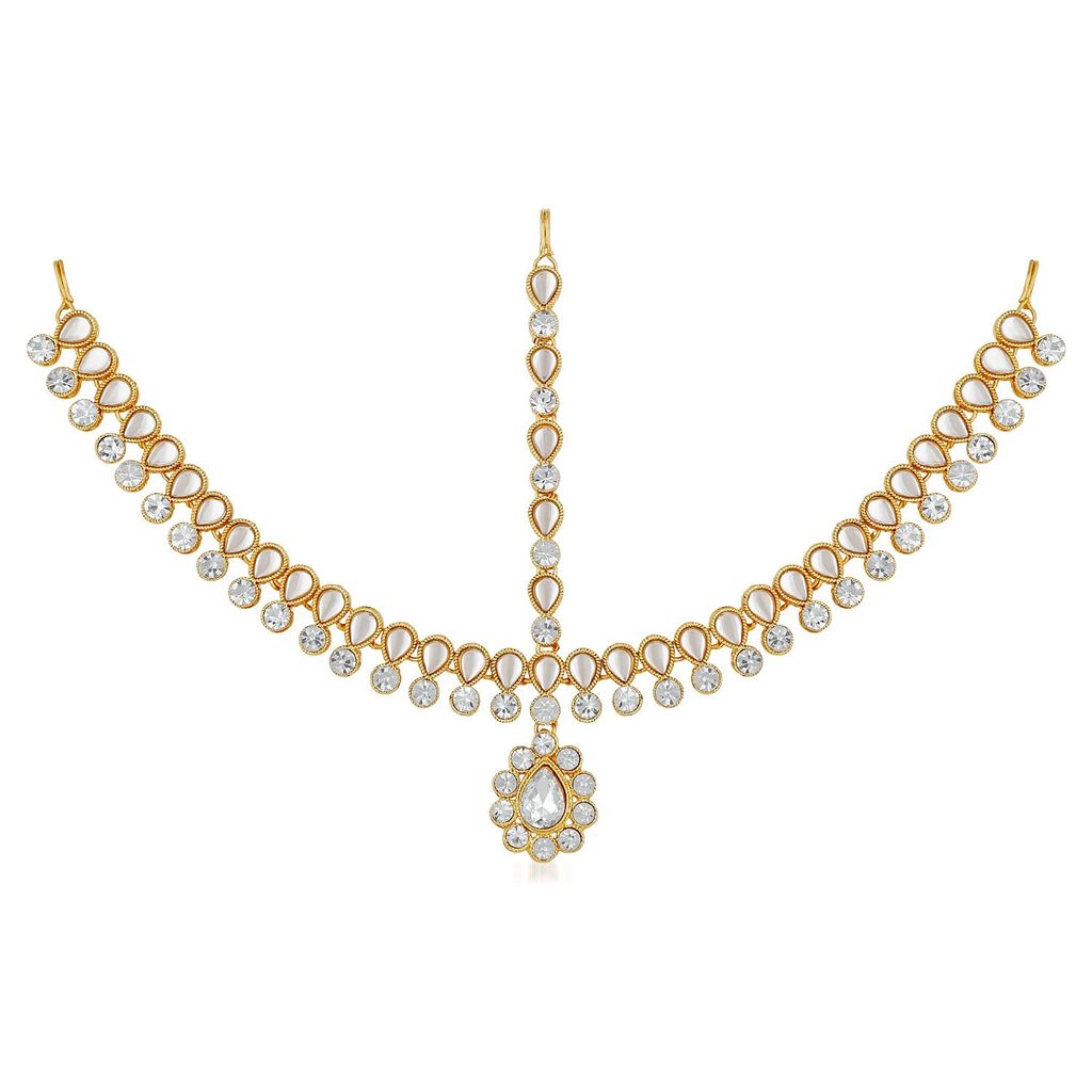 Gold Plated White Stone Mattha Patti for Women & Girls view 2