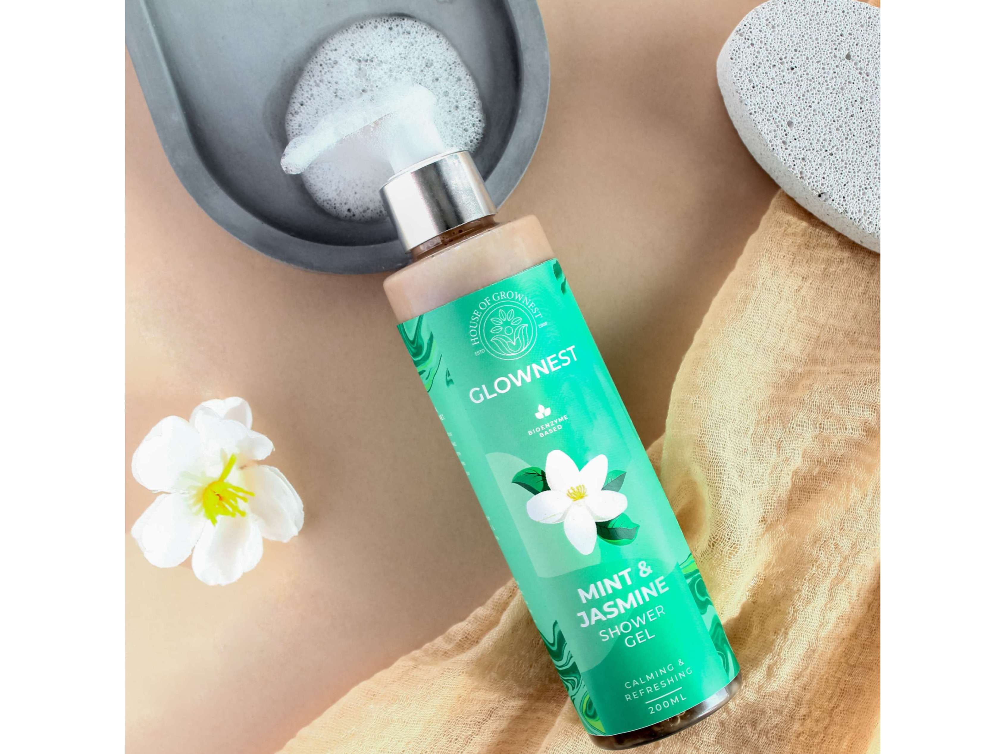 Glownest Bio Enzyme Based Mint & Jasmine Shower Gel (200ml) view 2