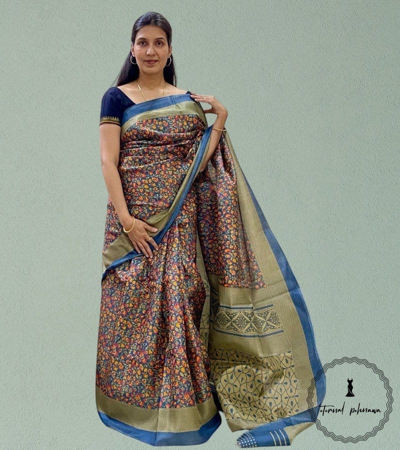 Semi Tussar Silk Saree with Tribal Print Art at Best Price view 2