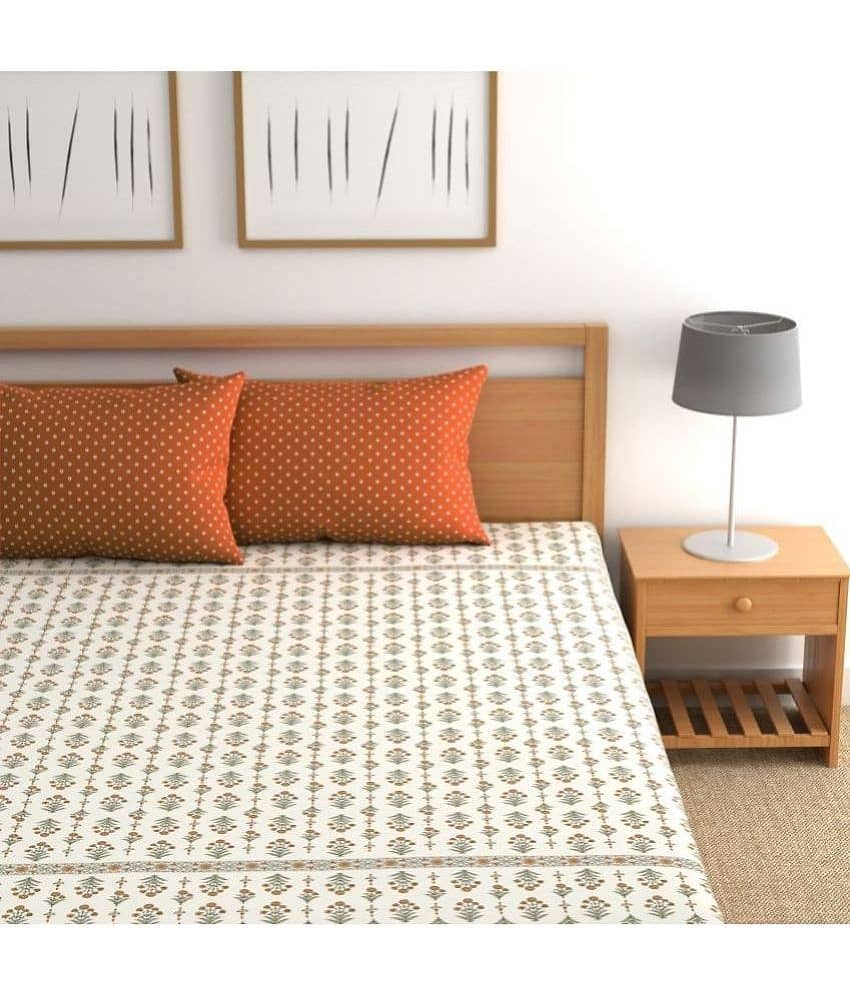 chhavi india Poly Cotton 1 Double Bedsheet with 2 Pillow Covers ( Orange ) view 2