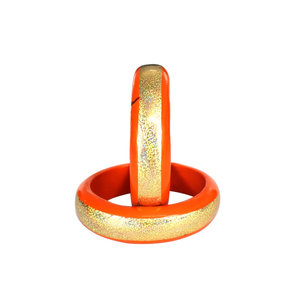 FHS traditional Rajasthani Handmade Round Shape Lac Bangles - Orange view 2