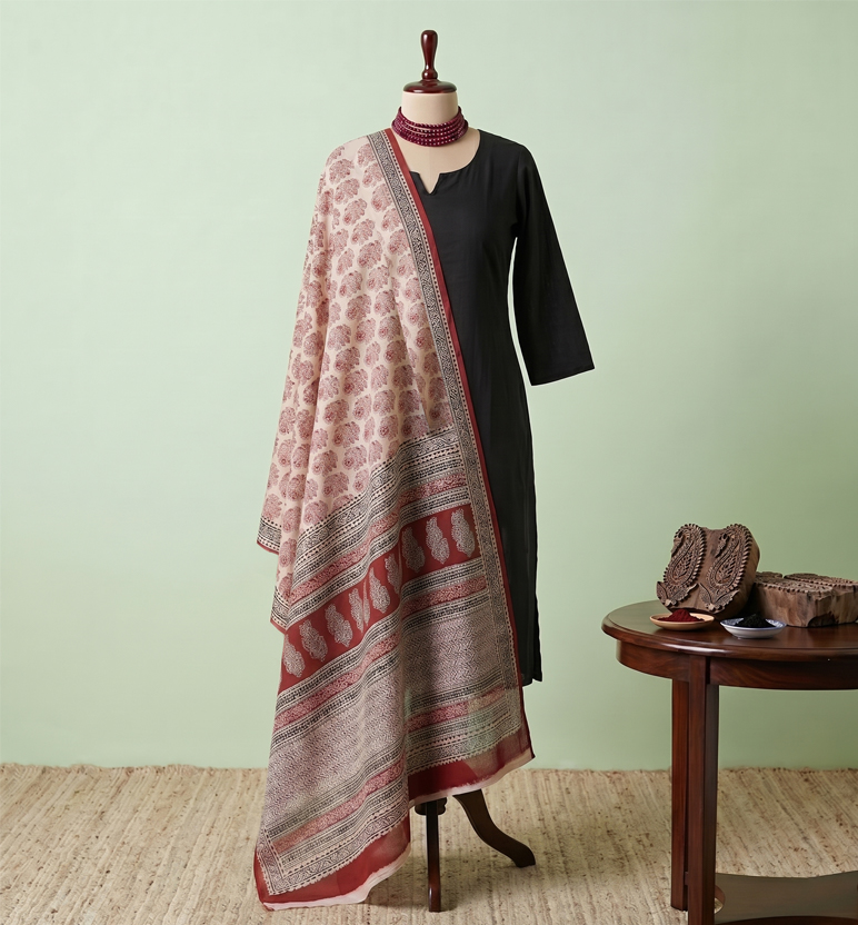Hand Block Printed Cotton Dupatta
