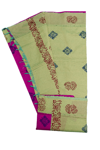 Venkatagiri Cotton Saree- Pink & Beige Block Print Traditional Saree for Women view 2