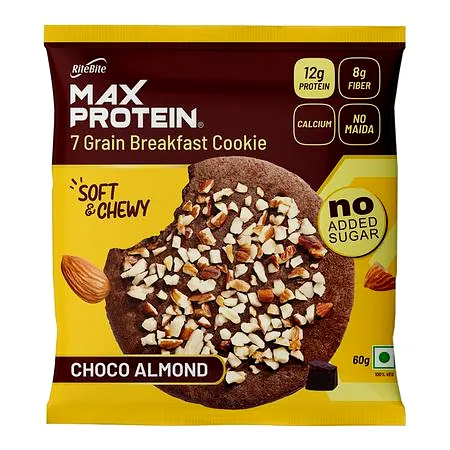 RITEBITE MAX PROTEIN COOKIES,60 G (Flavour - CHOC ALMOND) by Total Sporting And Fitness Solutions Pvt Ltd