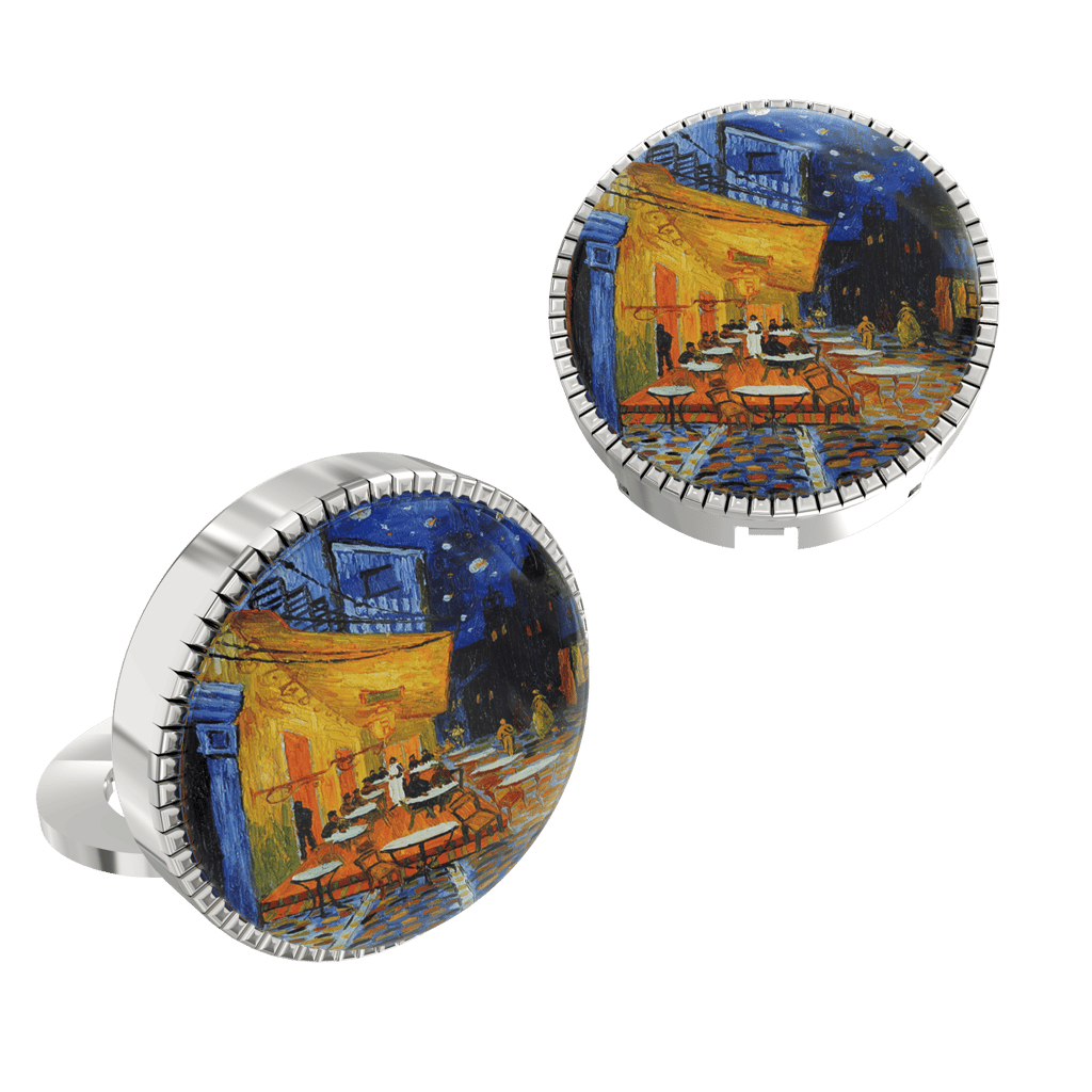 The Smart Buttons - Shirt Button Cover Cufflinks for Men - Cafe Terrace at Night Inspired by Vincent van Gogh view 2