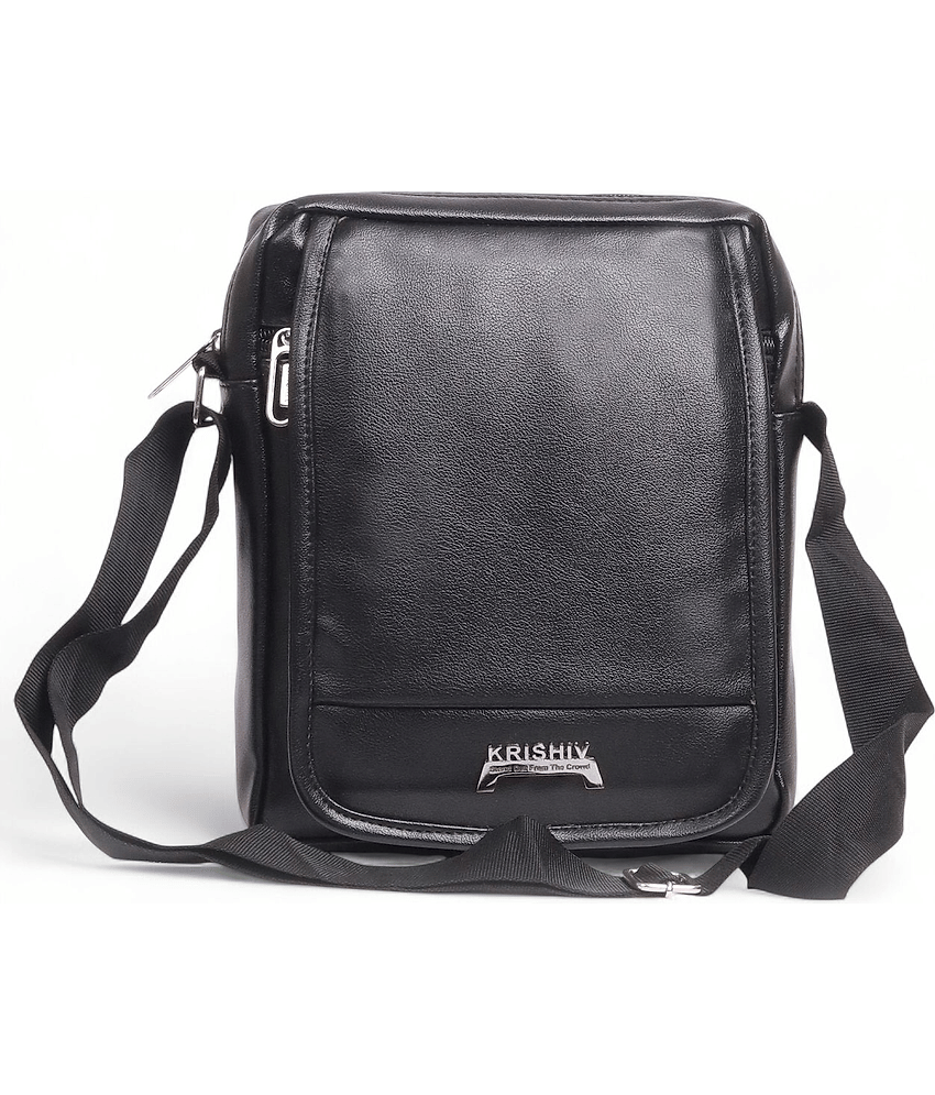 krishiv Black Textured Messenger Bag