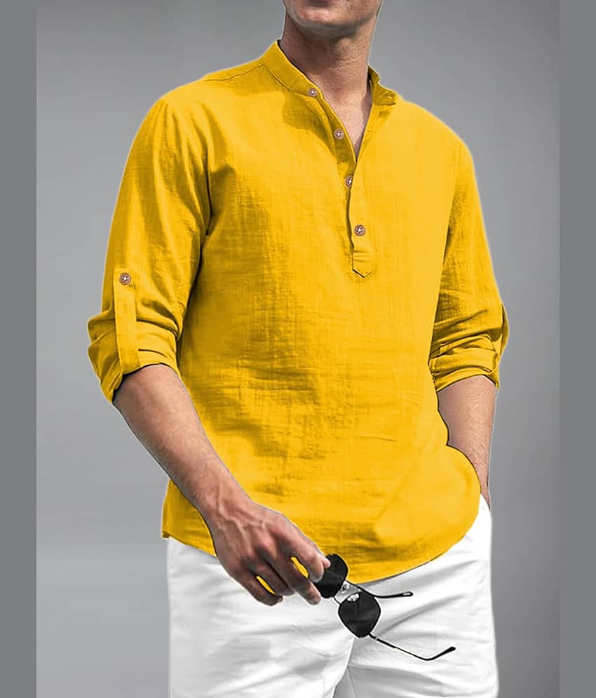 BHUVIKOO Cotton Blend Plain Shirt Style Kurta For Men ( Light Green )