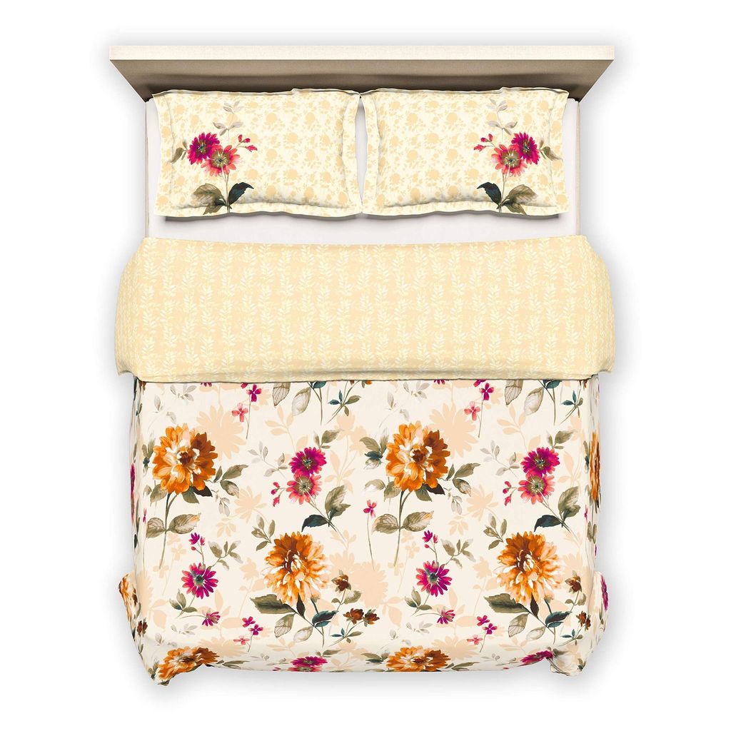 DDECOR - Cherish Collection 100% Cotton Floral Pattern 150TC King Quilt |229 CM X 274 CM| - Orange view 2