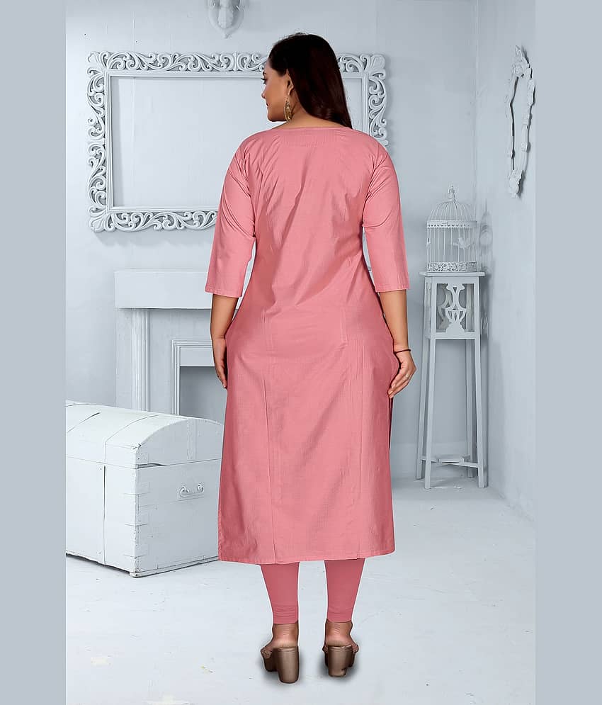 Hetsa Women Chanderi Embroidered A-line Kurti ( Pink ) view 2