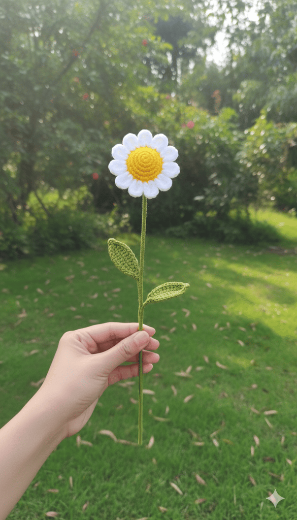 Handmade Crochet Sunflower Bouquet, Artificial Crochet Flowers, Gift for Anniversary, Birthday, Valentine's Day One Flower view 2