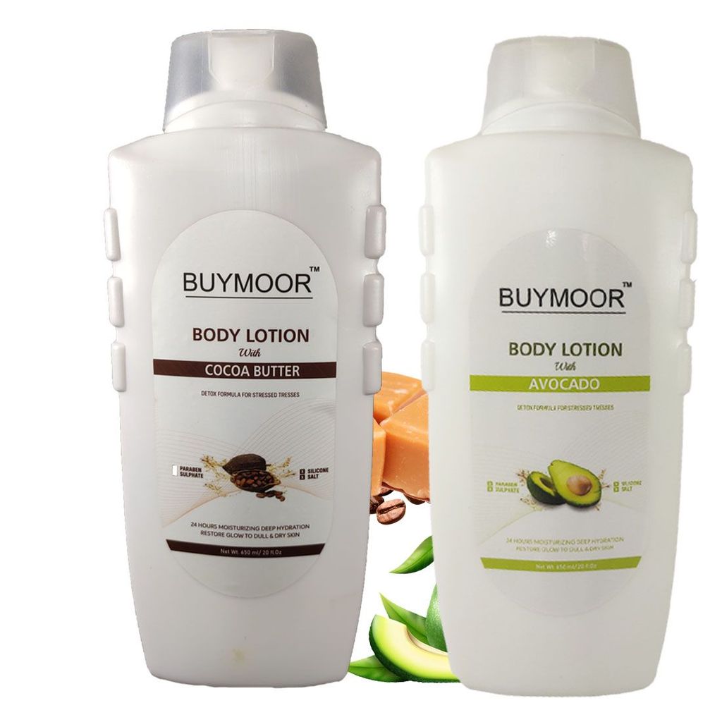 BUYMOOR Cocoa Butter & Avocado Deep Nourishing Skin Brightening Body Lotion Men & Women 1300 ML(Pack Of 2). view 2