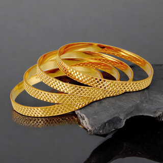 18k One Gram Gold Plated Traditional Designer Pack of 4 Bangle Set For Women view 2