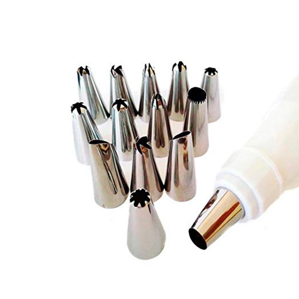 Cake Decorating Set Frosting Icing Piping Bag Tips with Steel Nozzles, Reusable & Washable, Set of 12 view 2