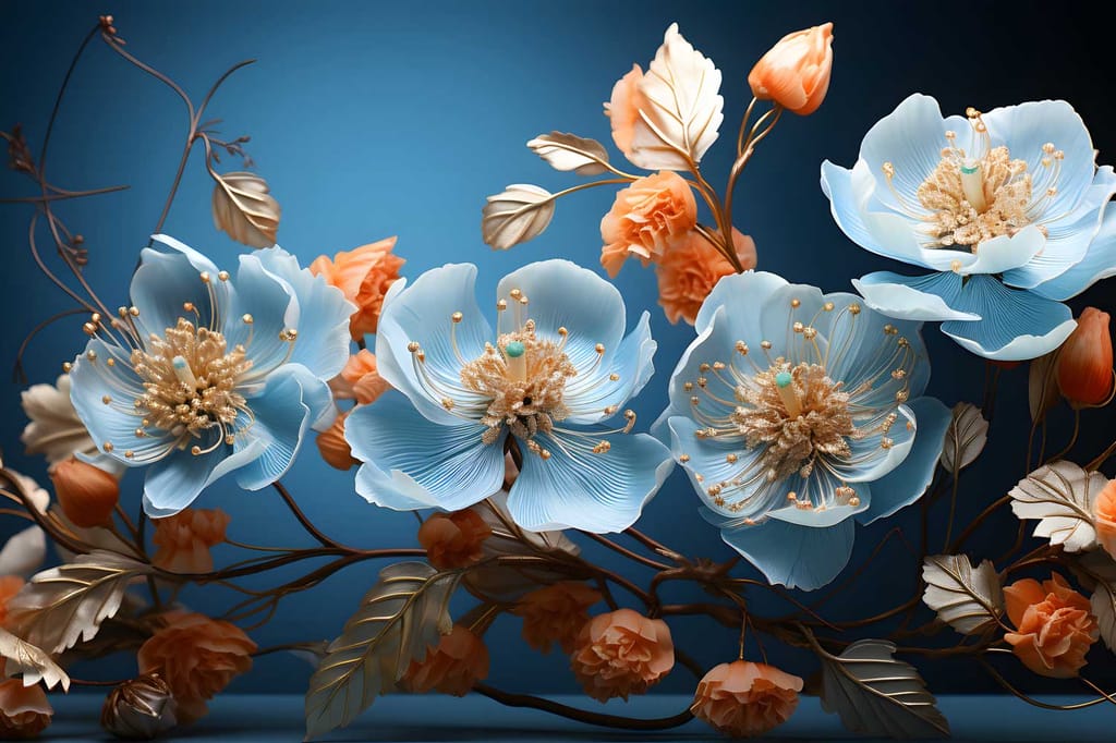 BLUE FLORAL WALL ART 24in X 16in WITH BLACK FRAME view 2