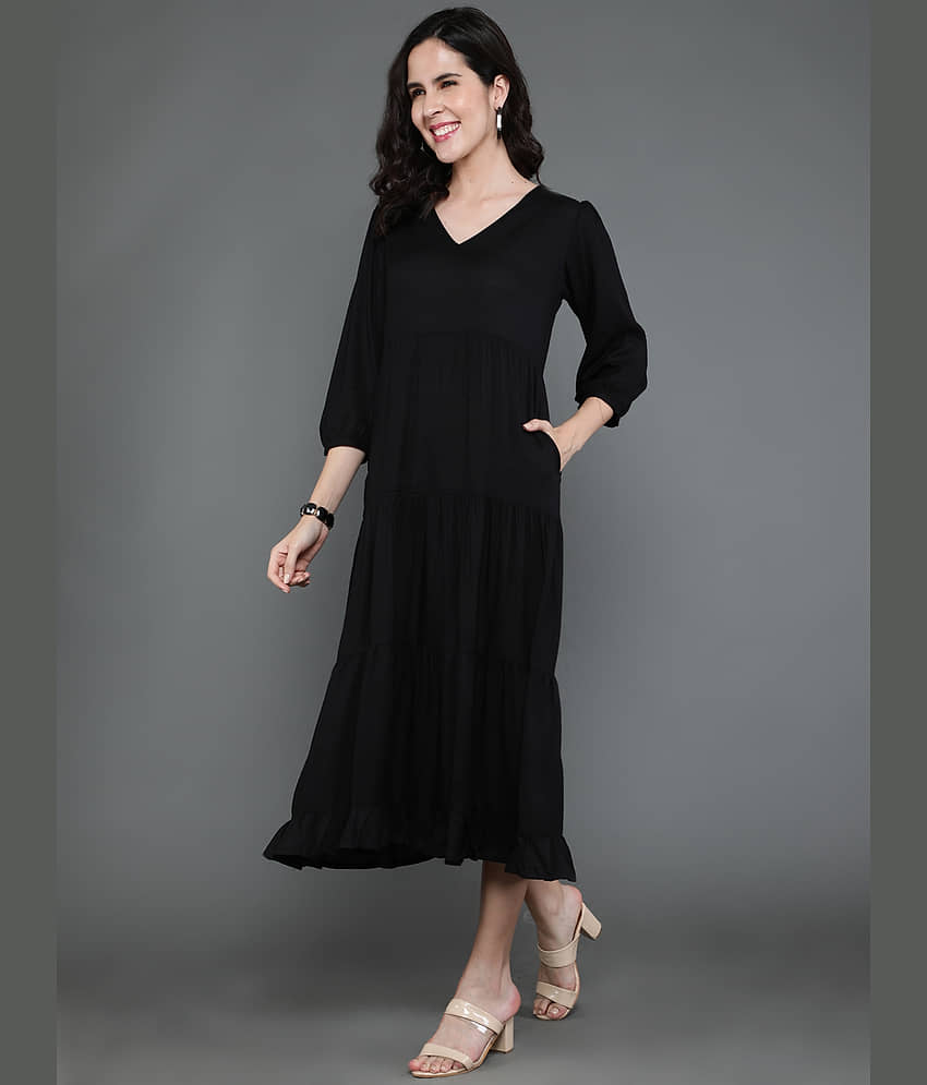 Antaran Women Rayon Solid Shift Dress ( Black ) view 2