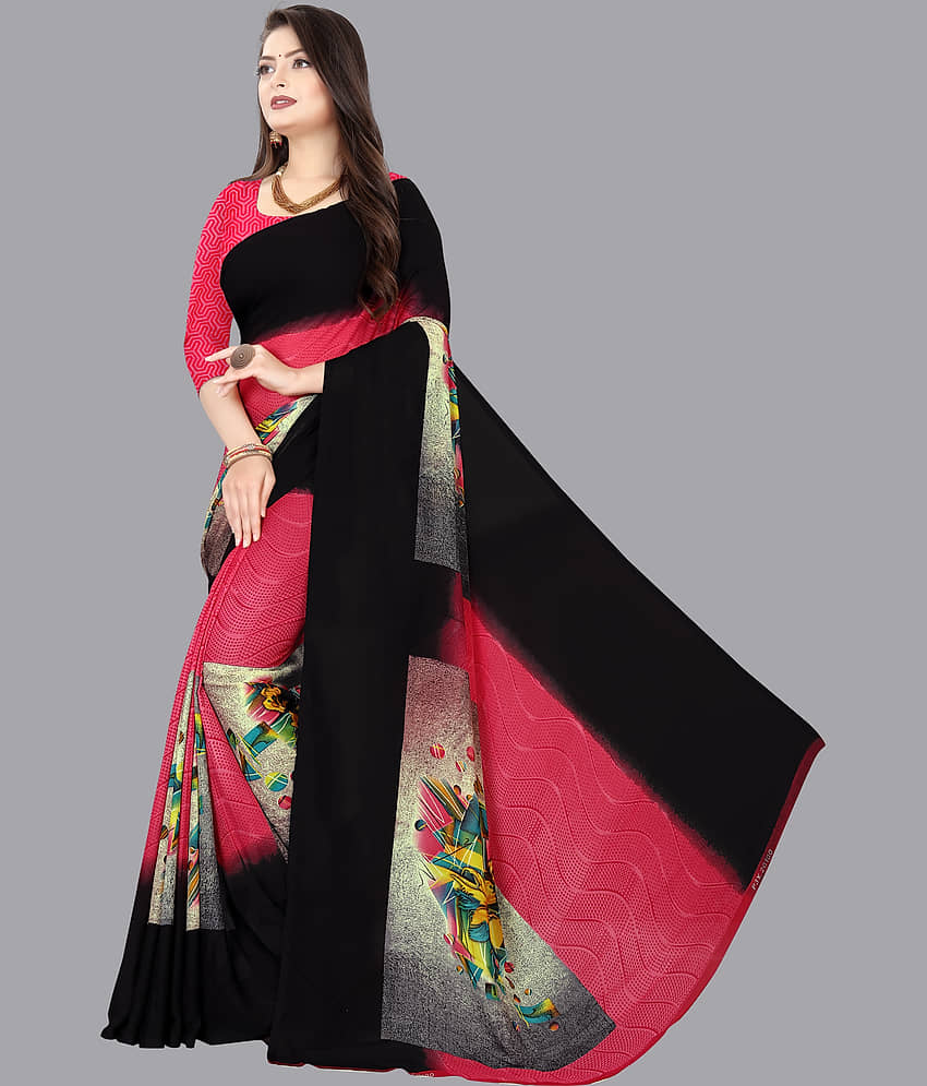 ANAND SAREES Georgette Printed Saree With Unstitched Blouse Piece ( Black ) view 2