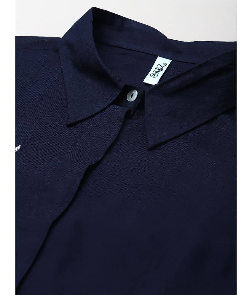 Kbz Women Printed Rayon Shirt ( Blue ) view 2