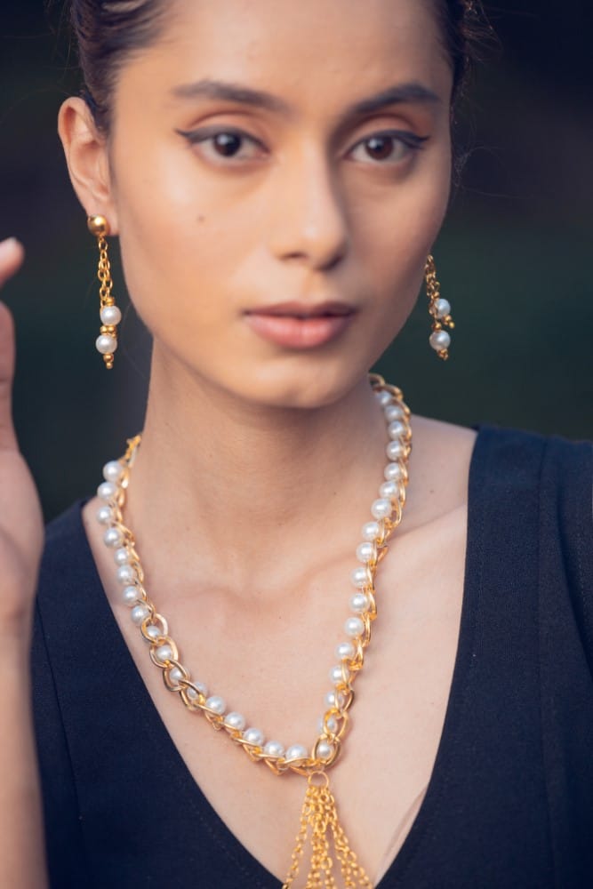 Pearl Bead Necklace with Chain view 2