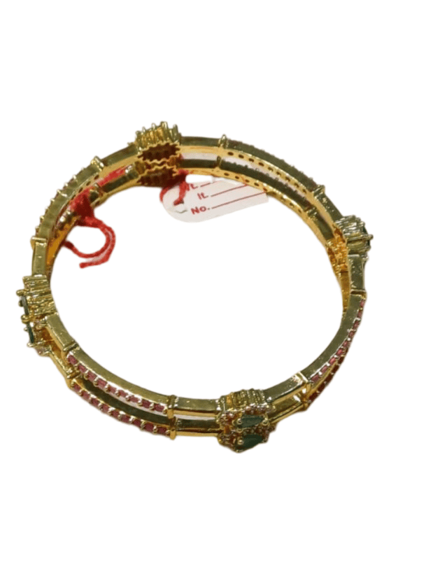 Gold Plated Ruby and Emerald Bangle Set view 2