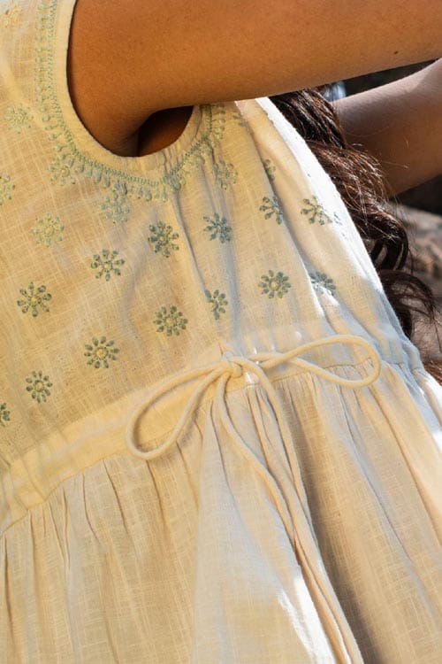 Avani Chikankari Off white Pure Cotton Sleeveless Dress view 2