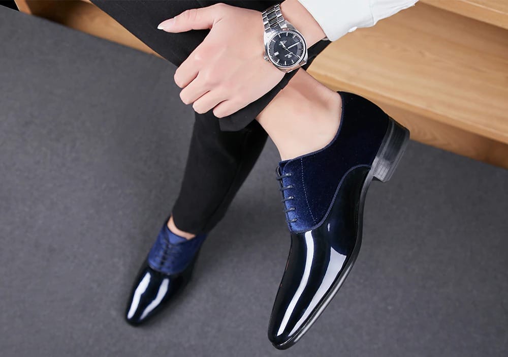 Bxxy's Faux Leather Semi Suede Classic Party Wear Lace-up Shoes for Men view 2