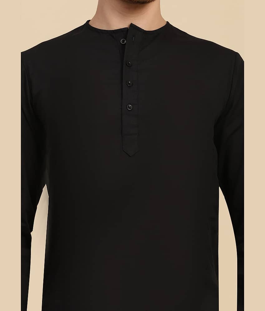 SKAVIJ Cotton Solid Regular Fit Kurta Pyjama Set For Men ( Black ) view 2