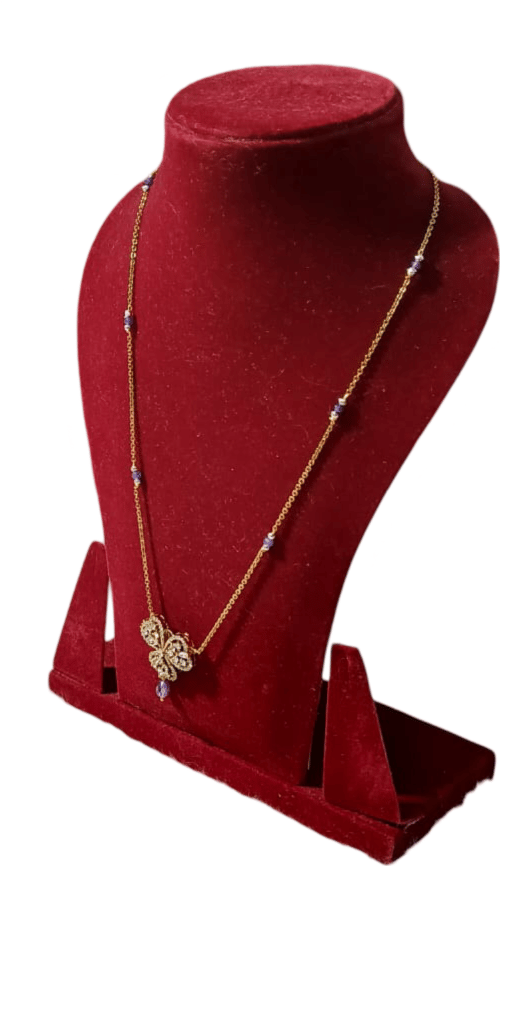 Gold Plated Butterfly Pendant Necklace with Purple Crystal view 2