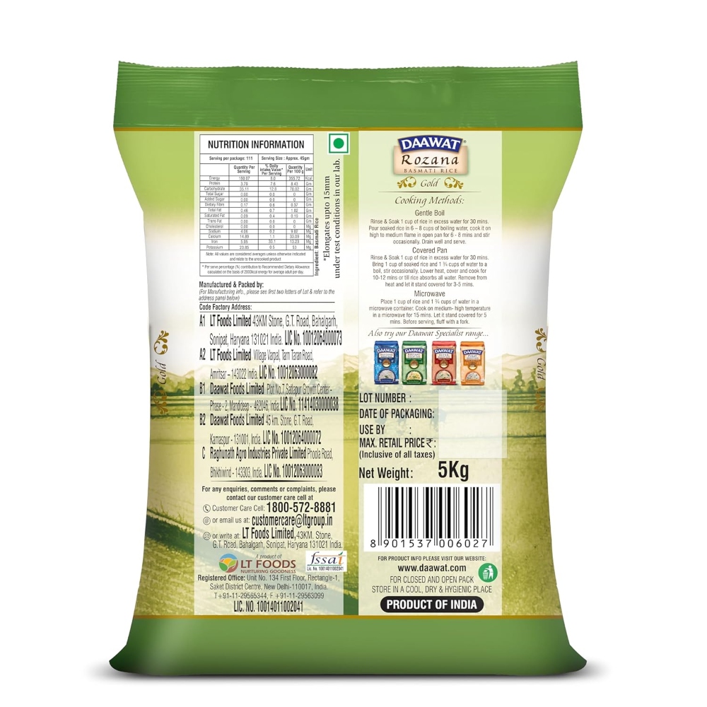 Daawat Rozana Gold Basmati Rice 5 Kg view 2