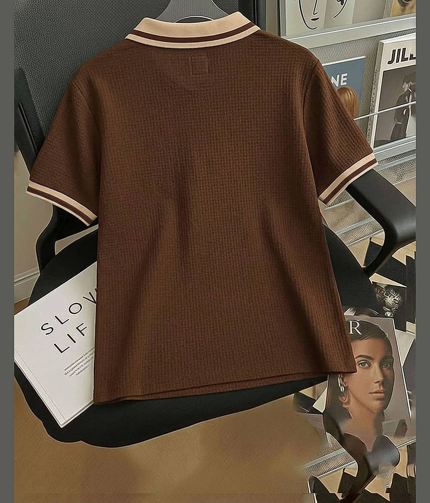 ENITOR Men Cotton Blend Regular Fit Solid Polo T Shirt ( Beige ) view 2