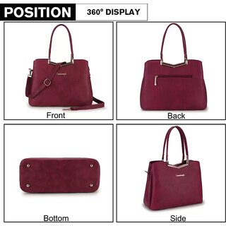 LAIK Handbags for Women Premium PU Leather Shoulder Bags Latest Trendy Design Bag Top Handle Stylish Bag For Ladies Maroon view 2