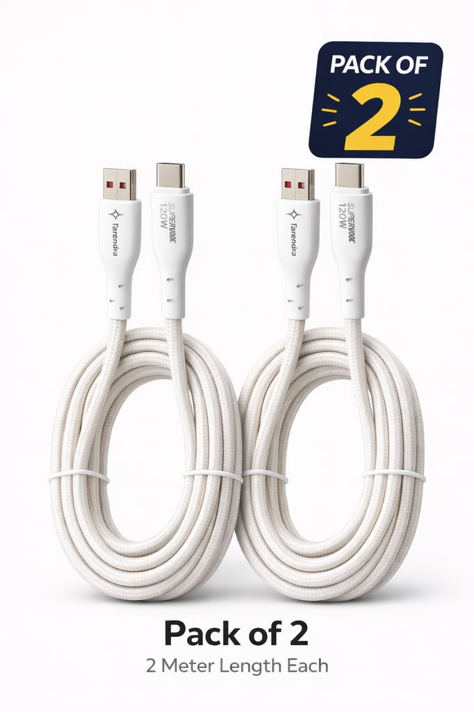 Tarendra 2M USB Type-C Fast Charging Cable 120W 5-Core Copper Wire Nylon Braided Unbreakable SuperVOOC VOOC Warp Dash Dart Support 200,000+ Bend 12 Month Warranty view 2