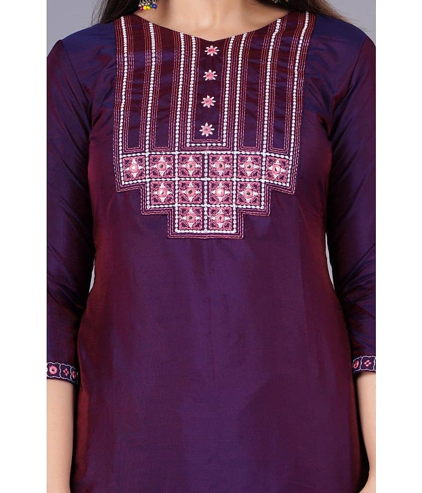 EXPORTHOUSE - Mauve Straight Silk Women's Stitched Salwar Suit ( Pack of 1 ) view 2