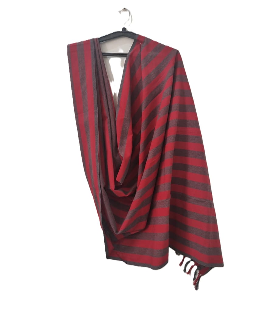 Dhaga Vishwas Ka Red & Grey Handloom Cotton Stole