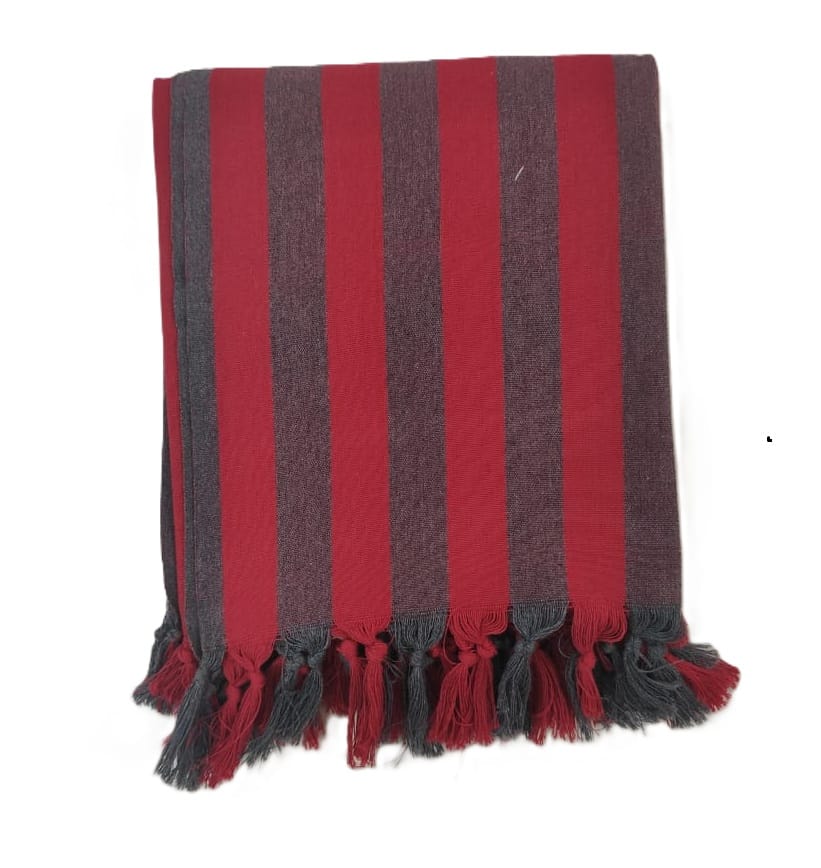 Dhaga Vishwas Ka Red & Grey Handloom Cotton Stole view 2