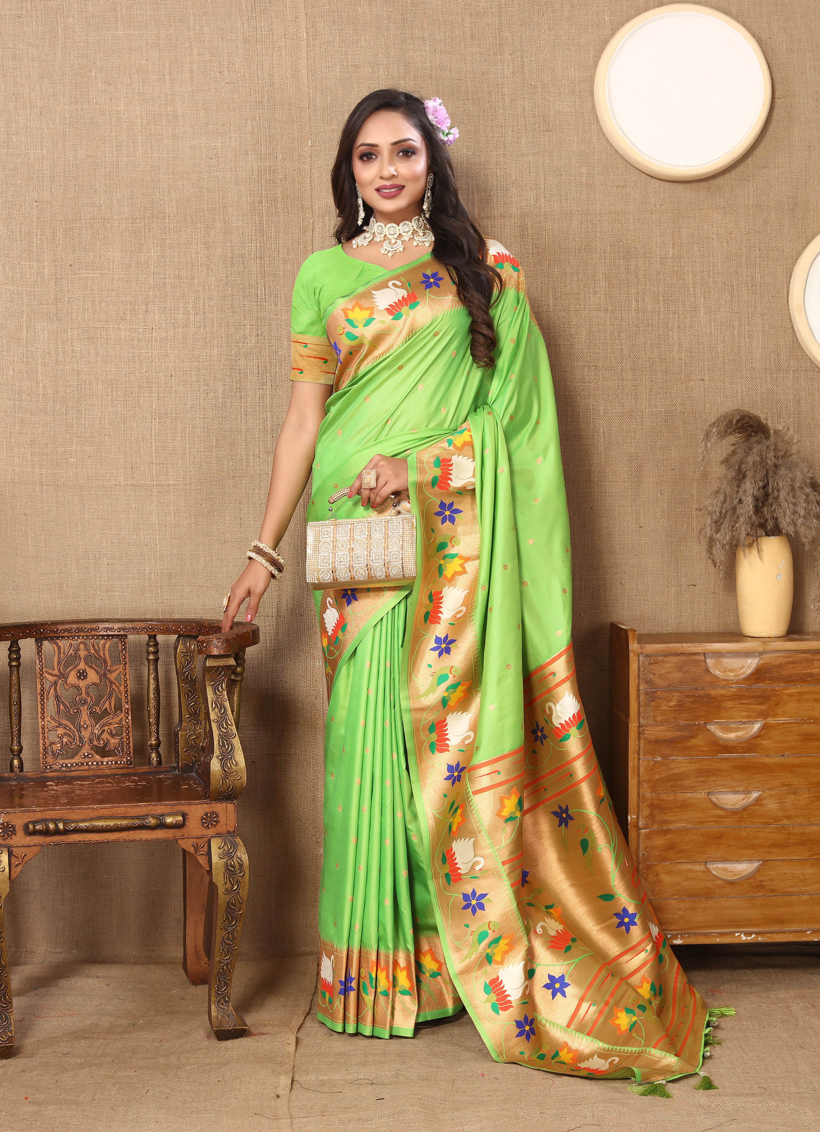 Soft Paithani silk saree with Meenakari weaw... view 2