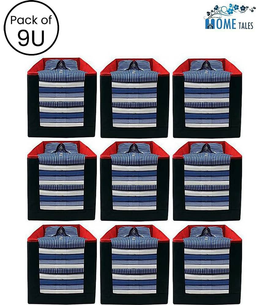 Non-Woven Shirt Stacker & Cloth Organizer,Black & Red (Pack of 9)