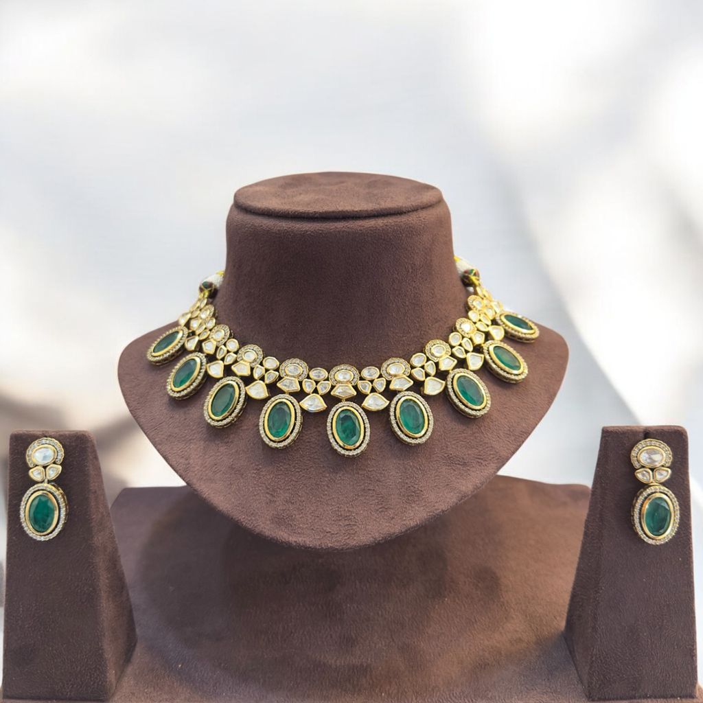 Emerald Choker Necklace Set By Dia Art Jewels view 2