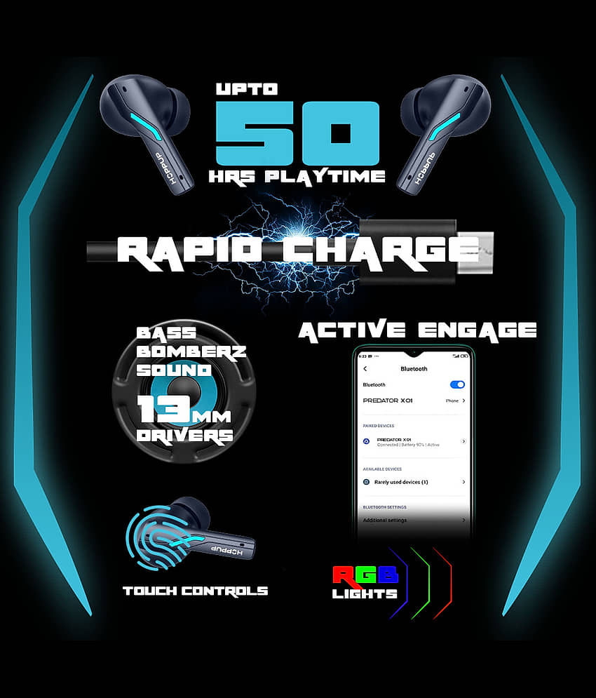 HOPPUP Xo1 Gaming Earbuds On Ear TWS Blue view 2