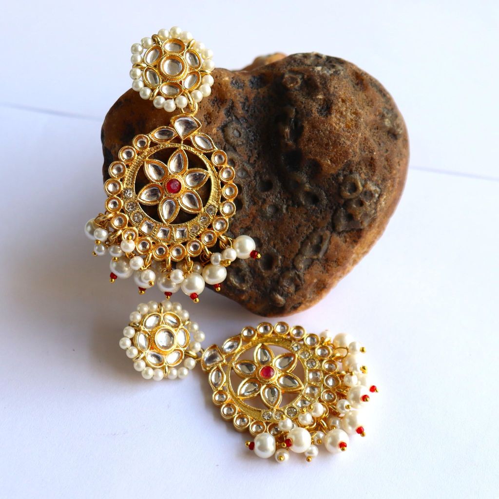 iha Pearl Jadau Chandbali Earrings|Fashion Jewellery|Earrings for Women and Girls view 2