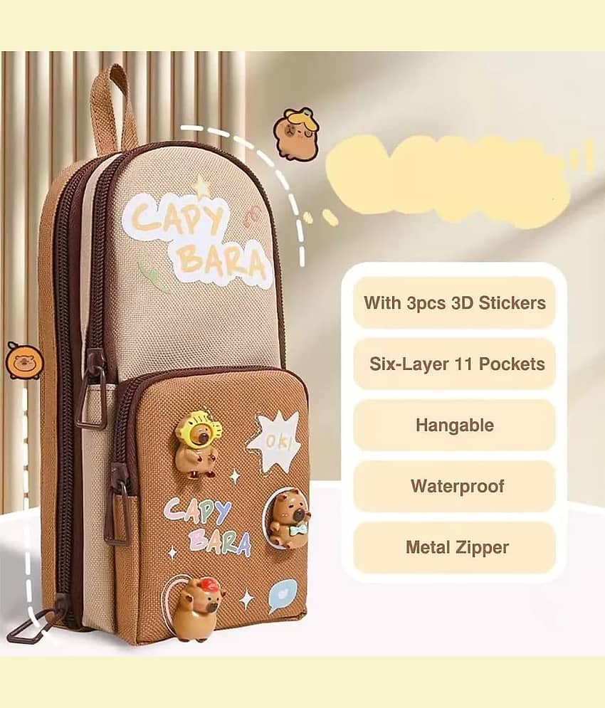 Villy Three Layer School Bag-Shaped Pencil Pouch, Large-Capacity Pencil Pouch with Zipper