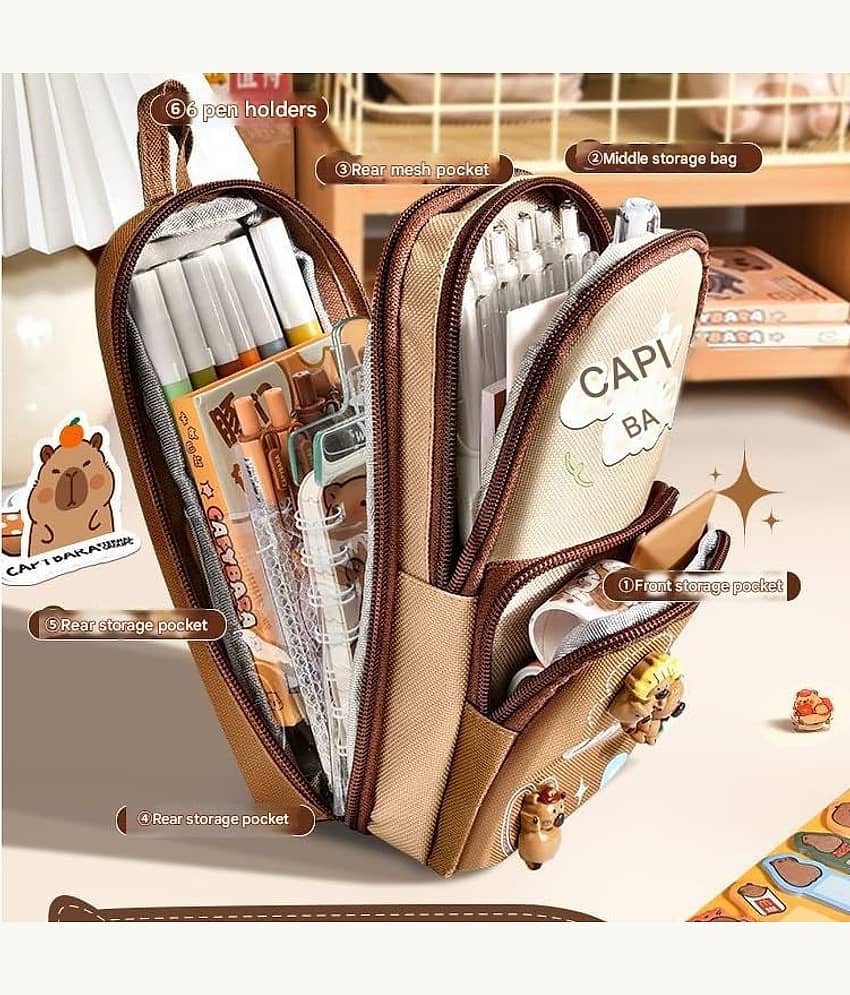 Villy Three Layer School Bag-Shaped Pencil Pouch, Large-Capacity Pencil Pouch with Zipper view 2
