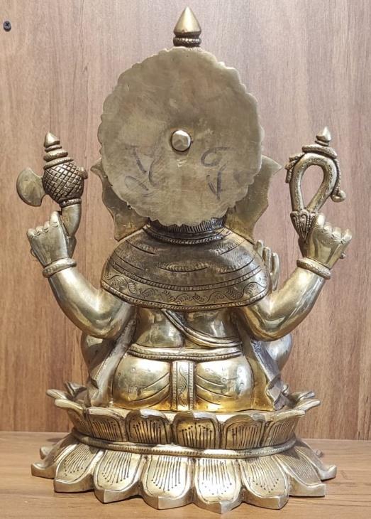 BRASS GANESHA IDOL ON LOTUS BASE view 2