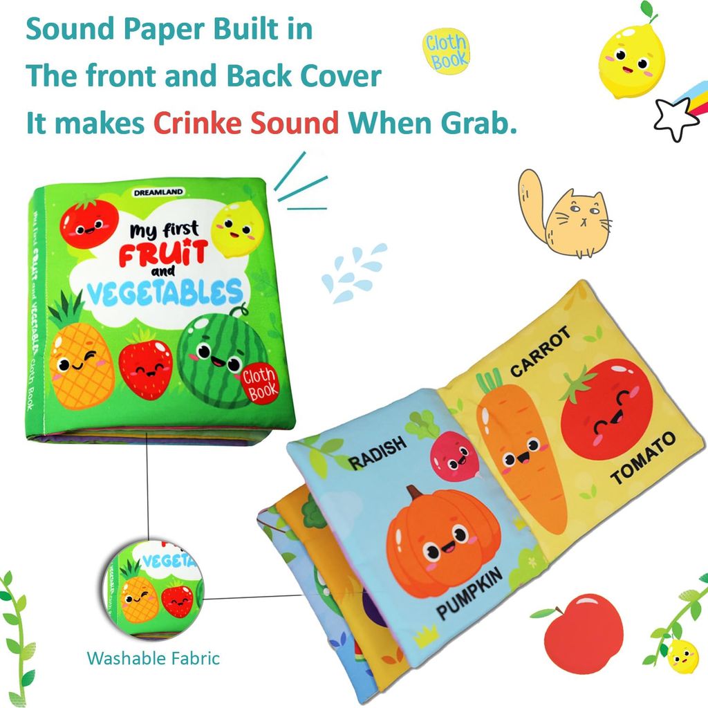 Baby My First Cloth Book Fruit and Vegetables with Squeaker and Crinkle Paper, Non-Toxic Early Educational Book for Toddlers, Infants Age 0 -3 Years [Unknown Binding] [Apr 04, 2023] view 2