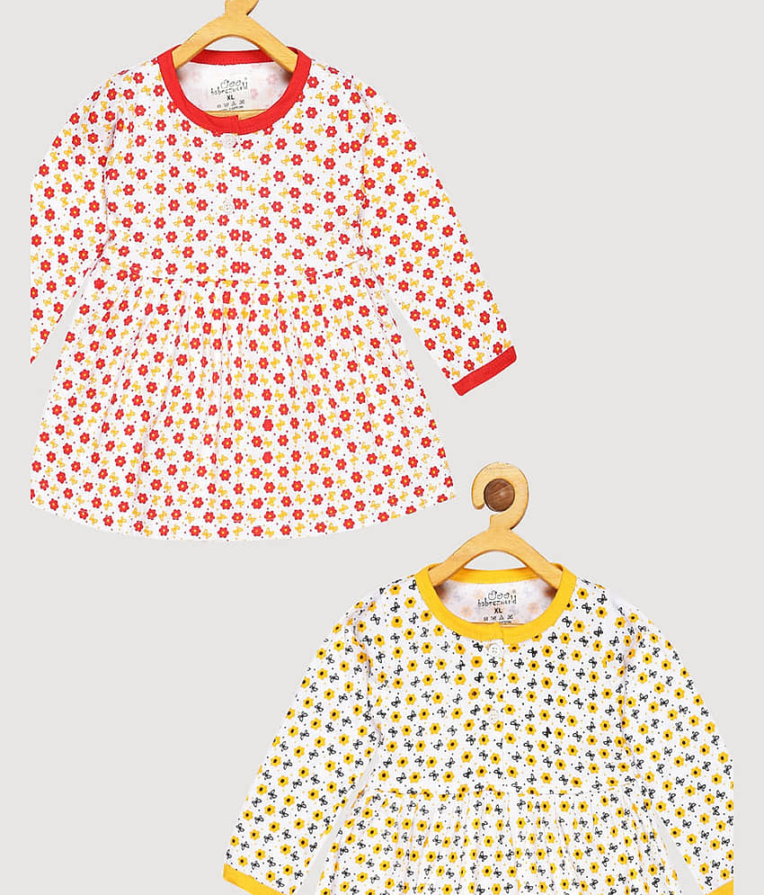 Babeezworld Pack of 2 Baby Girls Cotton Frock ( Red & Yellow ) view 2
